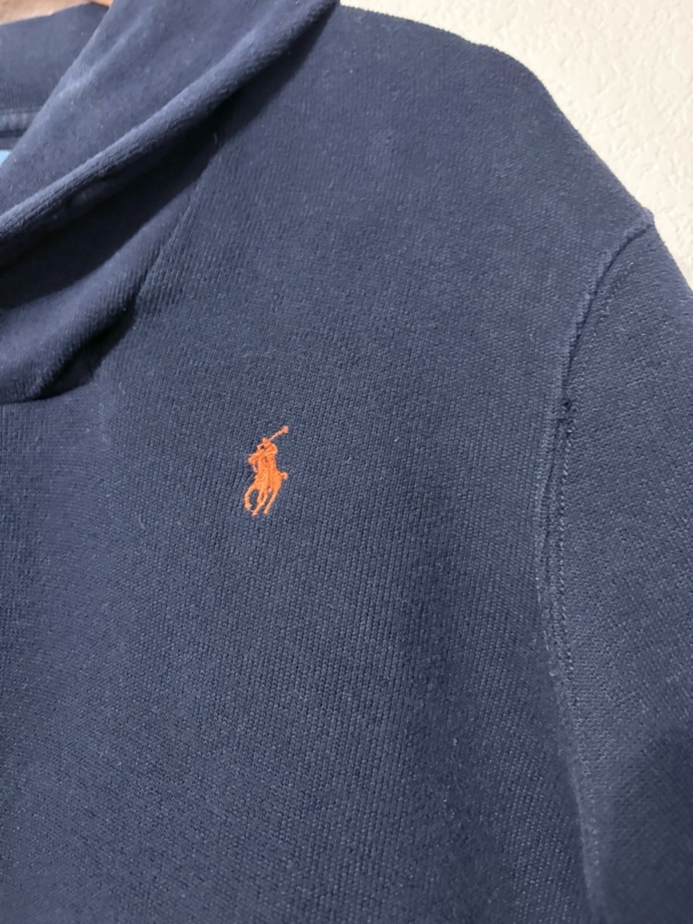 Polo Ralph Lauren Navy Shawl-Collar Sweater‎ with Orange Pony Logo XL Very Soft - Picture 4 of 14